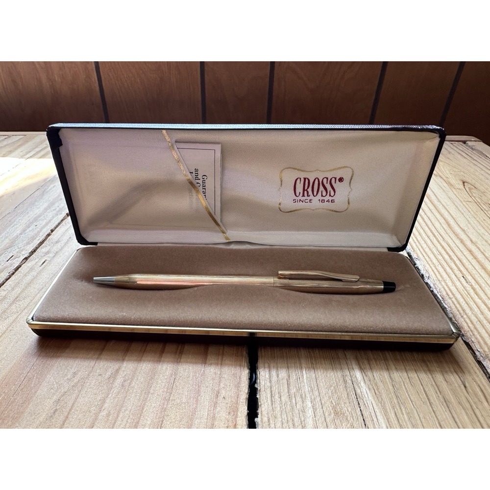 VTG CROSS Made In USA 1/20 10k Gold Filled Ball Point Pen in Case Blue Ink